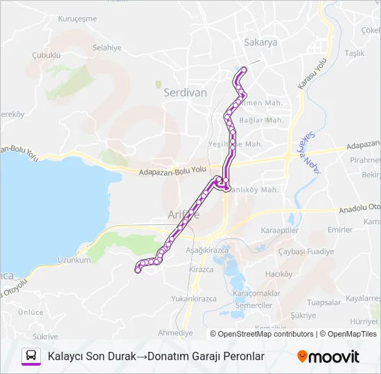 ARIFIYE - KALAYCI - DONATIM GARAJI Bus Line Map