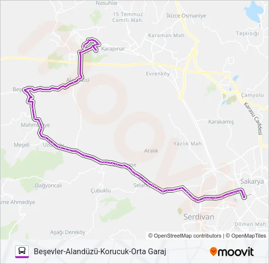 BEŞEVLER-ALANDÜZÜ-KORUCUK-ORTA GARAJ Bus Line Map