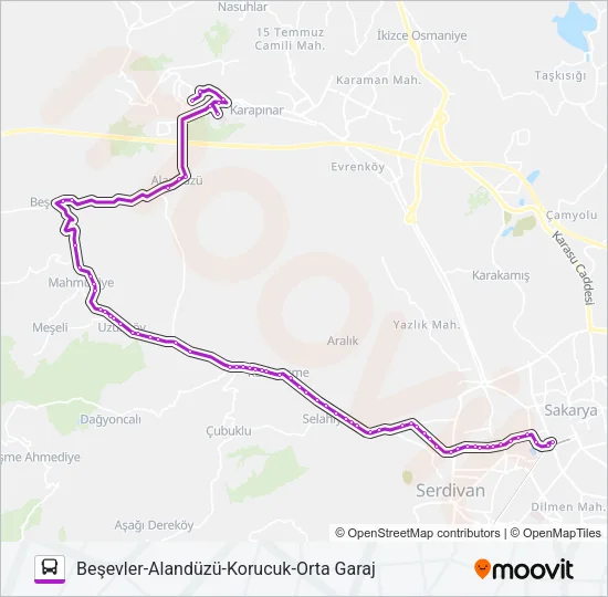 BEŞEVLER-ALANDÜZÜ-KORUCUK-ORTA GARAJ Bus Line Map
