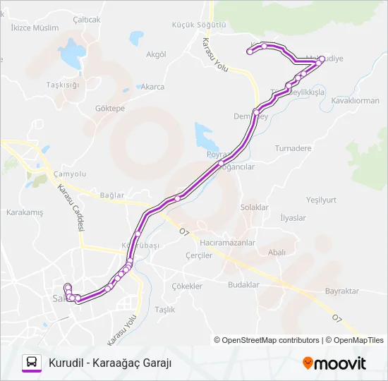 KURUDIL - KARAAĞAÇ GARAJI Bus Line Map