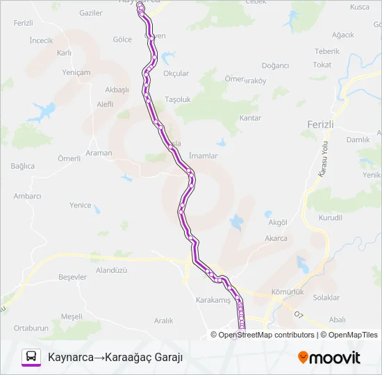 KAYNARCA - KARAAĞAÇ GARAJI Bus Line Map