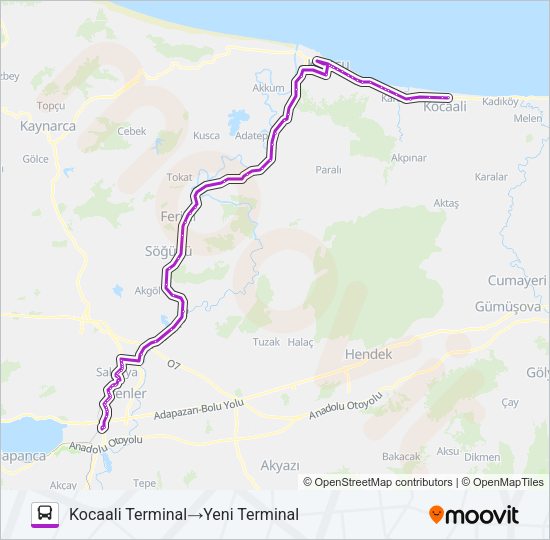 KOCAALI - KARASU - SAKARYA TERMINAL Bus Line Map