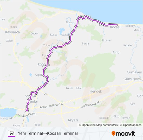KOCAALI - KARASU - SAKARYA TERMINAL Bus Line Map