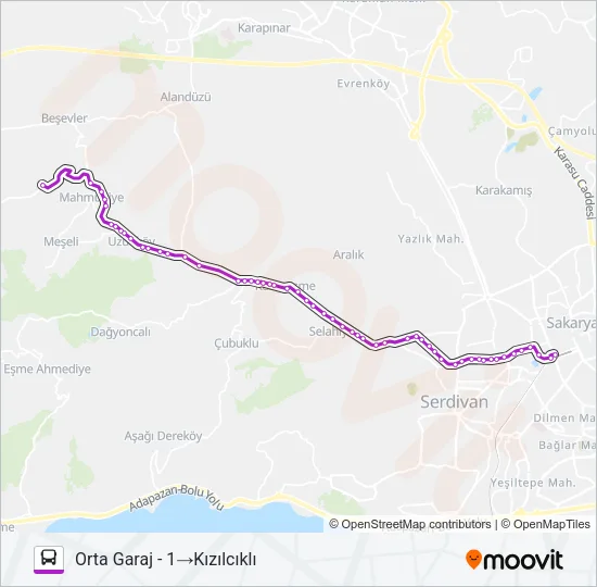 KIZILCIKLI - ORTA GARAJ Bus Line Map