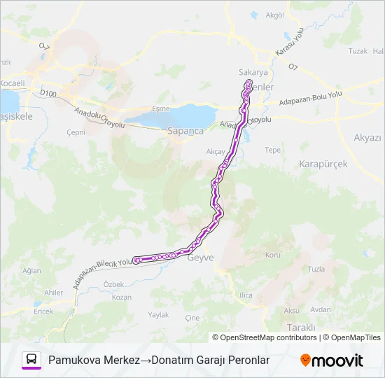 PAMUKOVA - DONATIM GARAJI Bus Line Map