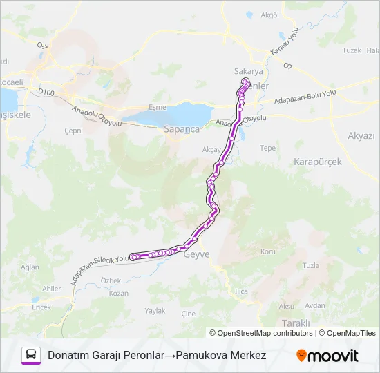 PAMUKOVA - DONATIM GARAJI Bus Line Map