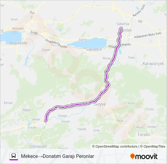 PAMUKOVA - DONATIM GARAJI Bus Line Map