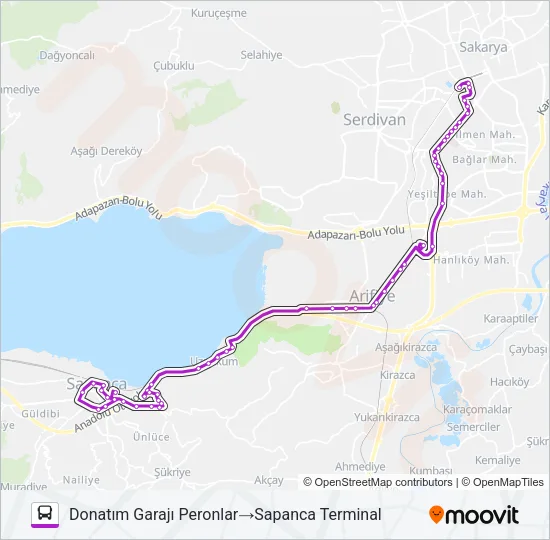 SAPANCA - YÜZEVLER - DONATIM GARAJI Bus Line Map