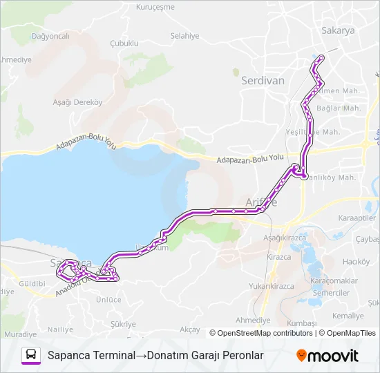 SAPANCA - YÜZEVLER - DONATIM GARAJI Bus Line Map