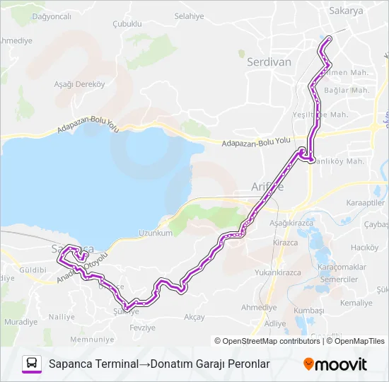 SAPANCA - HACIMERCAN - DONATIM GARAJI Bus Line Map