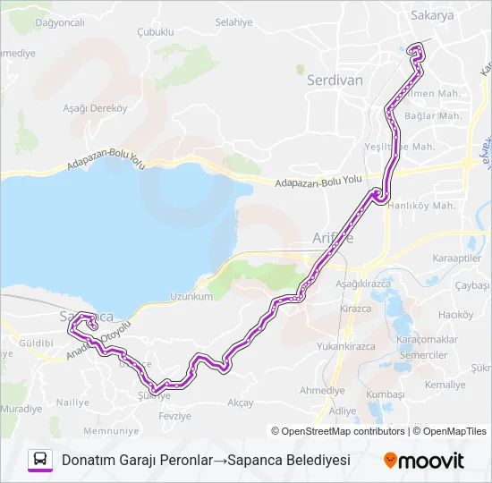 SAPANCA - HACIMERCAN - DONATIM GARAJI Bus Line Map