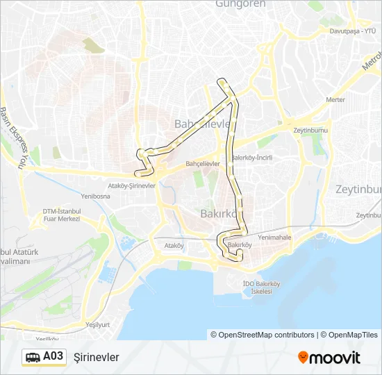 A03 Dolmus & Minibus Line Map