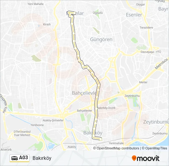 A03 Dolmus & Minibus Line Map