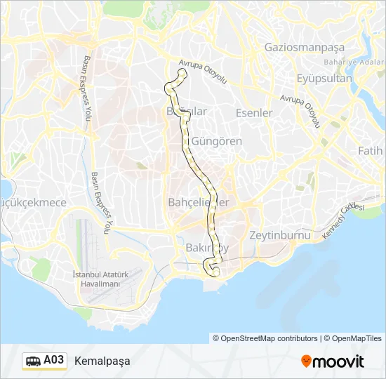 A03 Dolmus & Minibus Line Map