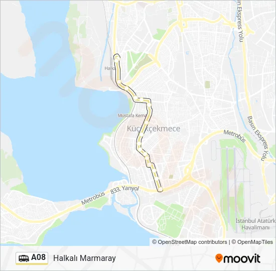A08 Dolmus & Minibus Line Map