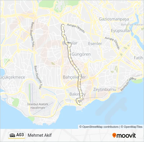 A03 Dolmus & Minibus Line Map