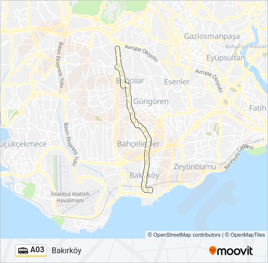 A03 Dolmus & Minibus Line Map
