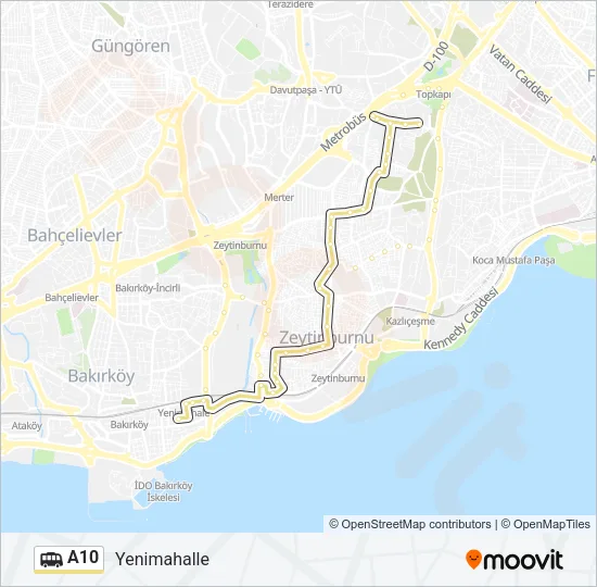 A10 Dolmus & Minibus Line Map