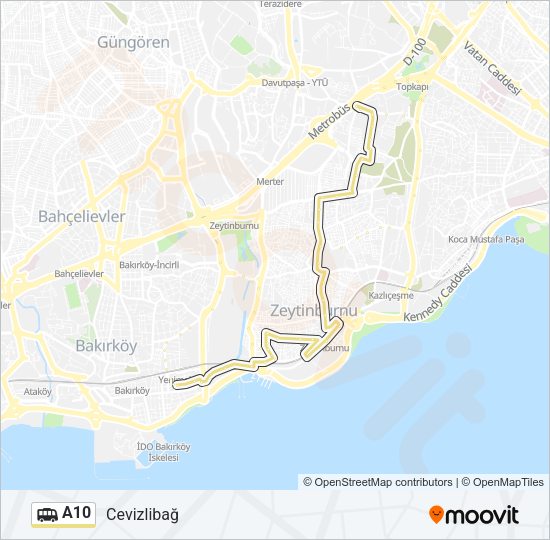 A10 Dolmus & Minibus Line Map