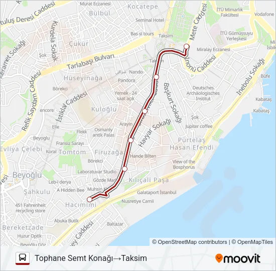 TOPHANE - TAKSIM Bus Line Map