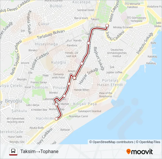 TOPHANE - TAKSIM Bus Line Map