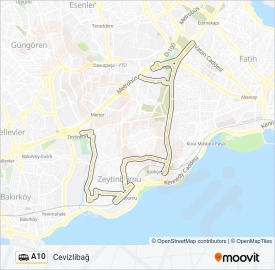 A10 Dolmus & Minibus Line Map