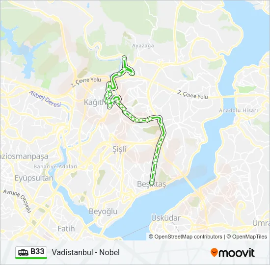 B33 minibüs / dolmuş Hattı Haritası