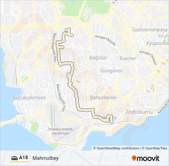 A18 Dolmus & Minibus Line Map