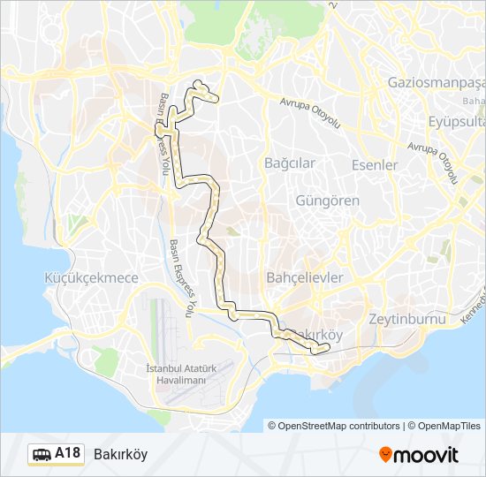 A18 Dolmus & Minibus Line Map