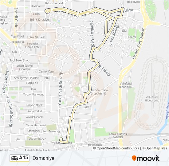 A45 Dolmus & Minibus Line Map