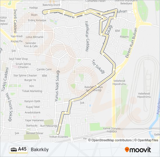 A45 Dolmus & Minibus Line Map