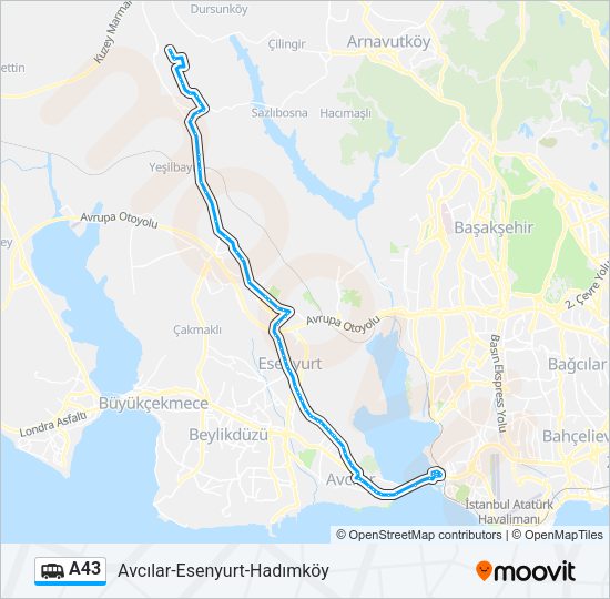 A43 Dolmus & Minibus Line Map