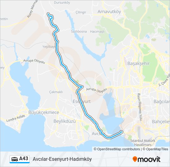A43 Dolmus & Minibus Line Map