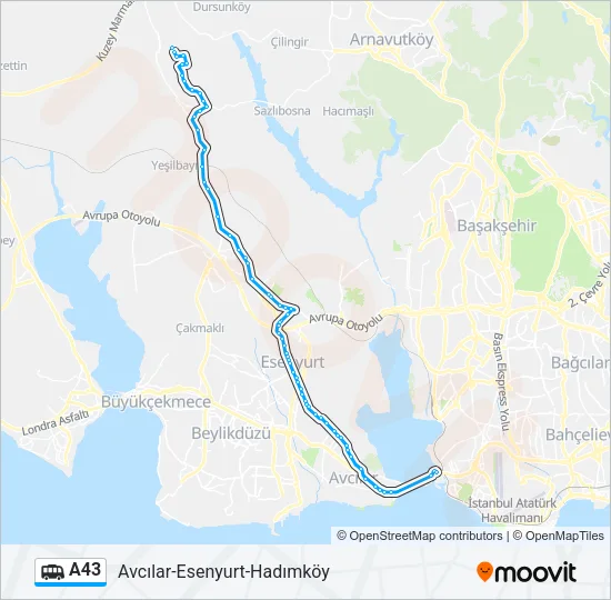 A43 Dolmus & Minibus Line Map