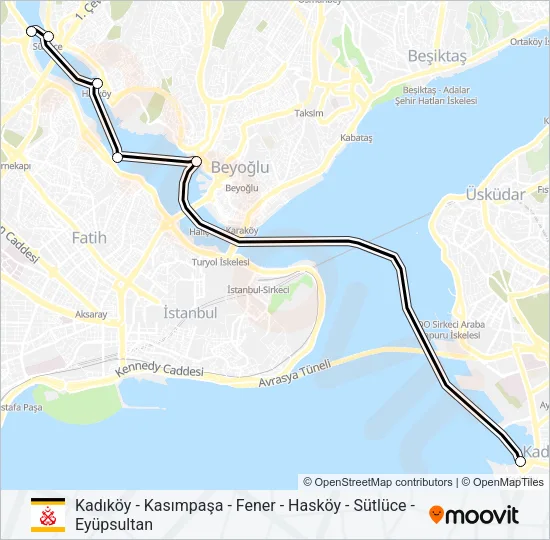 KADIKÖY - KASIMPAŞA - FENER - HASKÖY - SÜTLÜCE - EYÜPSULTAN Ferry Line Map