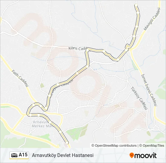 A15 minibüs / dolmuş Hattı Haritası