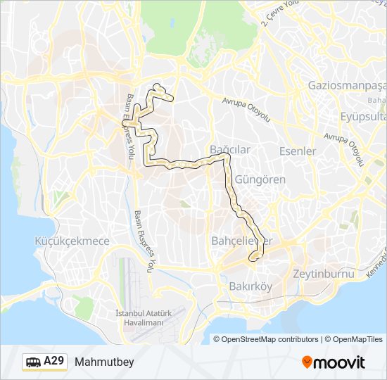 A29 Dolmus & Minibus Line Map