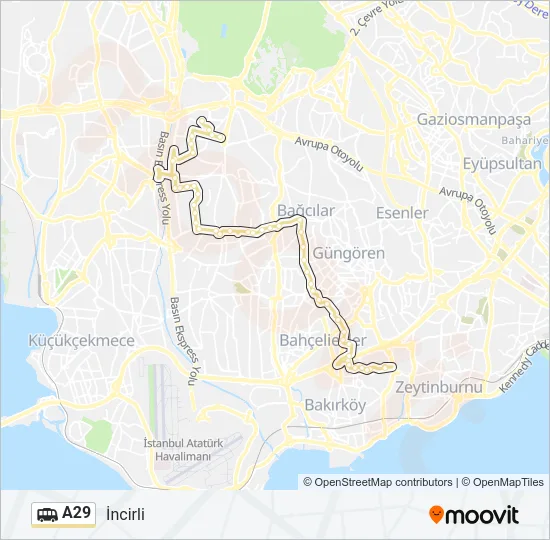 A29 minibüs / dolmuş Hattı Haritası