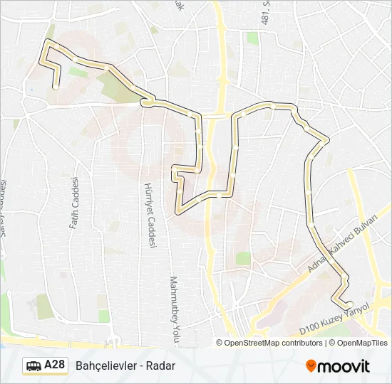 A28 Dolmus & Minibus Line Map