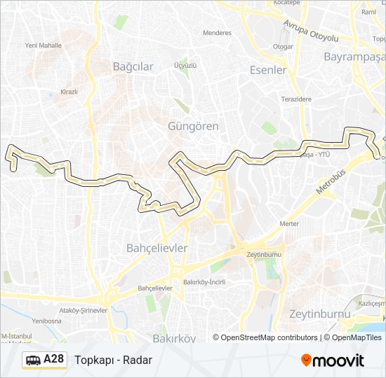 A28 Dolmus & Minibus Line Map