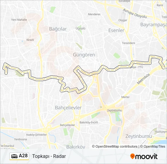A28 Dolmus & Minibus Line Map