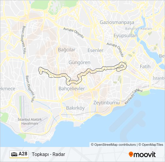 A28 Dolmus & Minibus Line Map