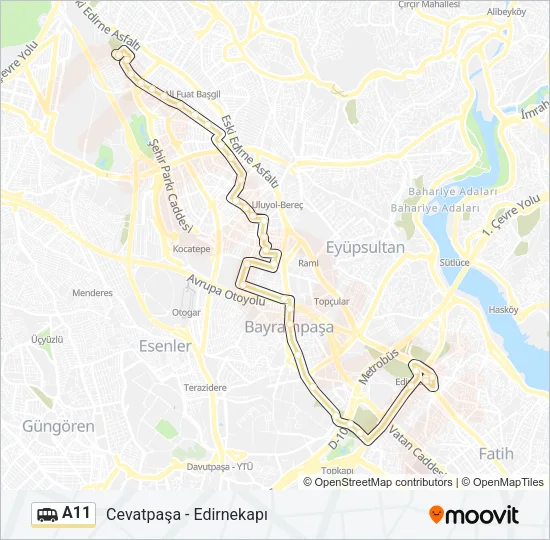 A11 Dolmus & Minibus Line Map