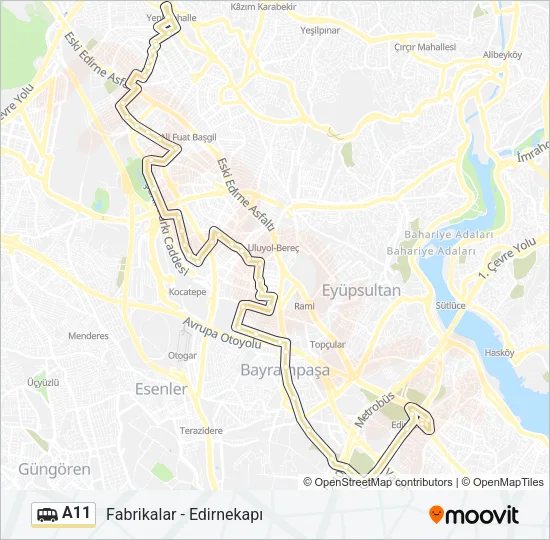 A11 Dolmus & Minibus Line Map