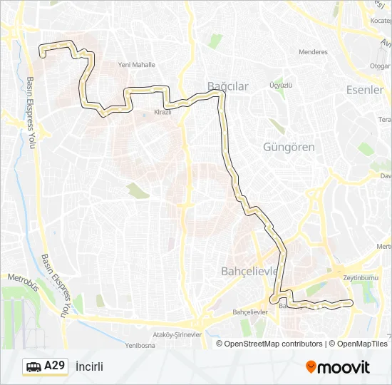 A29 Dolmus & Minibus Line Map