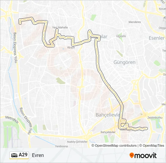 A29 Dolmus & Minibus Line Map