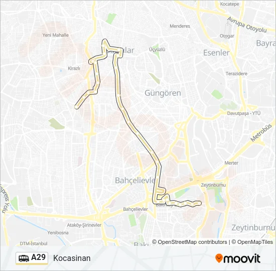 A29 Dolmus & Minibus Line Map