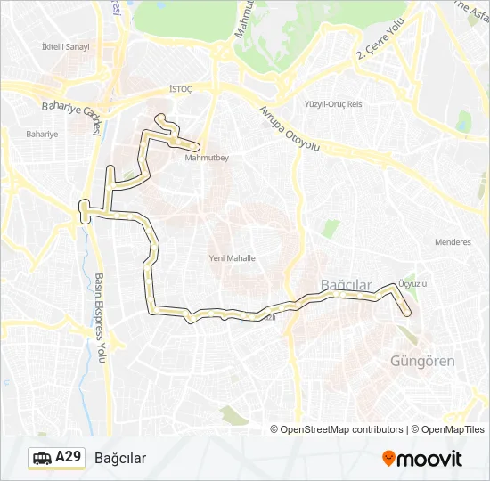 A29 Dolmus & Minibus Line Map