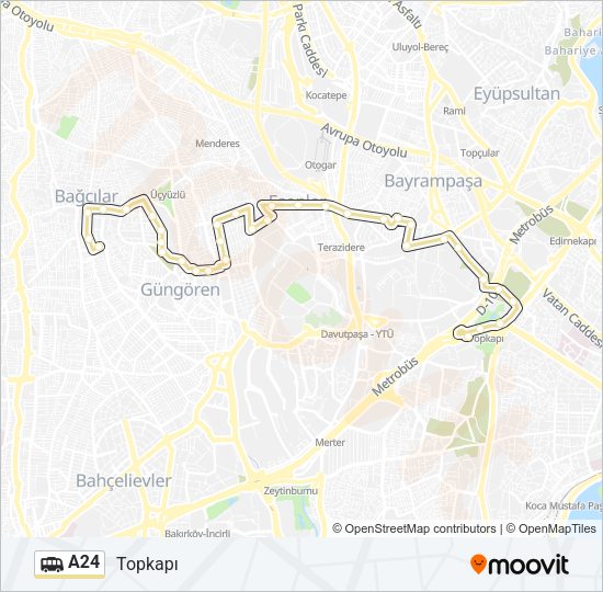 A24 Dolmus & Minibus Line Map