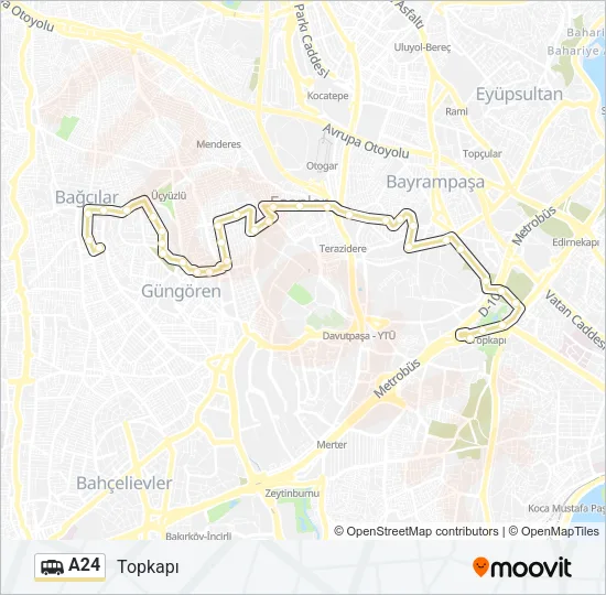 A24 Dolmus & Minibus Line Map